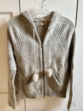 Express Full Zip Hoodie Sweater with Pom Drawstrings
